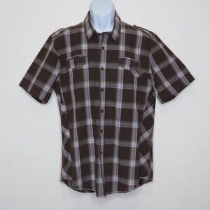 7 Diamonds* Men's Short Sleeve Button Down Curved Hem Pocket‎ Plaid Shirt~ XL